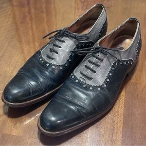 John Fluevog Granville Shoes Men's 11 Blue Gray Leather Oxford Brogue Plain Toe